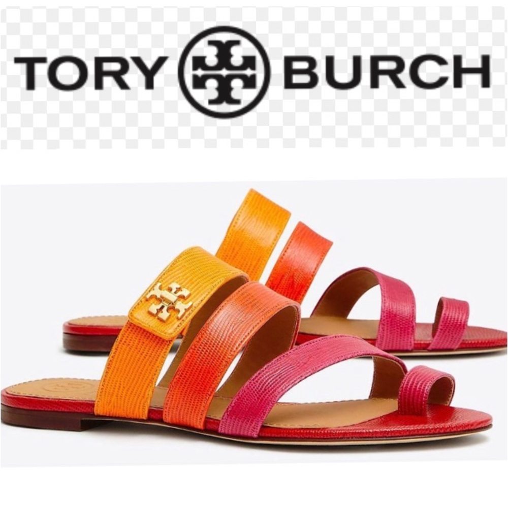 Tory Burch Womens Kira Leather Toe Ring Flat Sandals